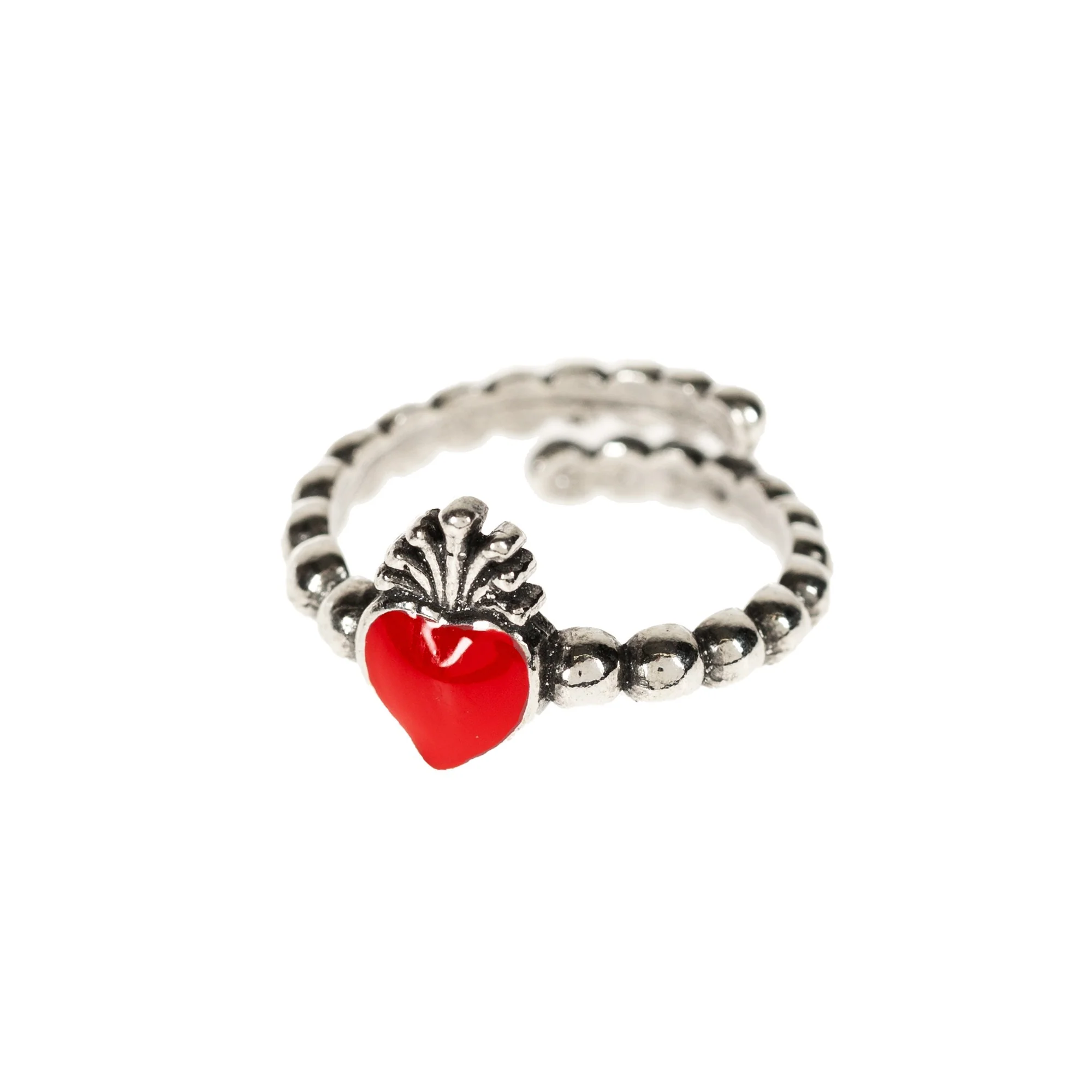 Sacred Heart Ring with Red Accent in Beaded Sterling - Image 2