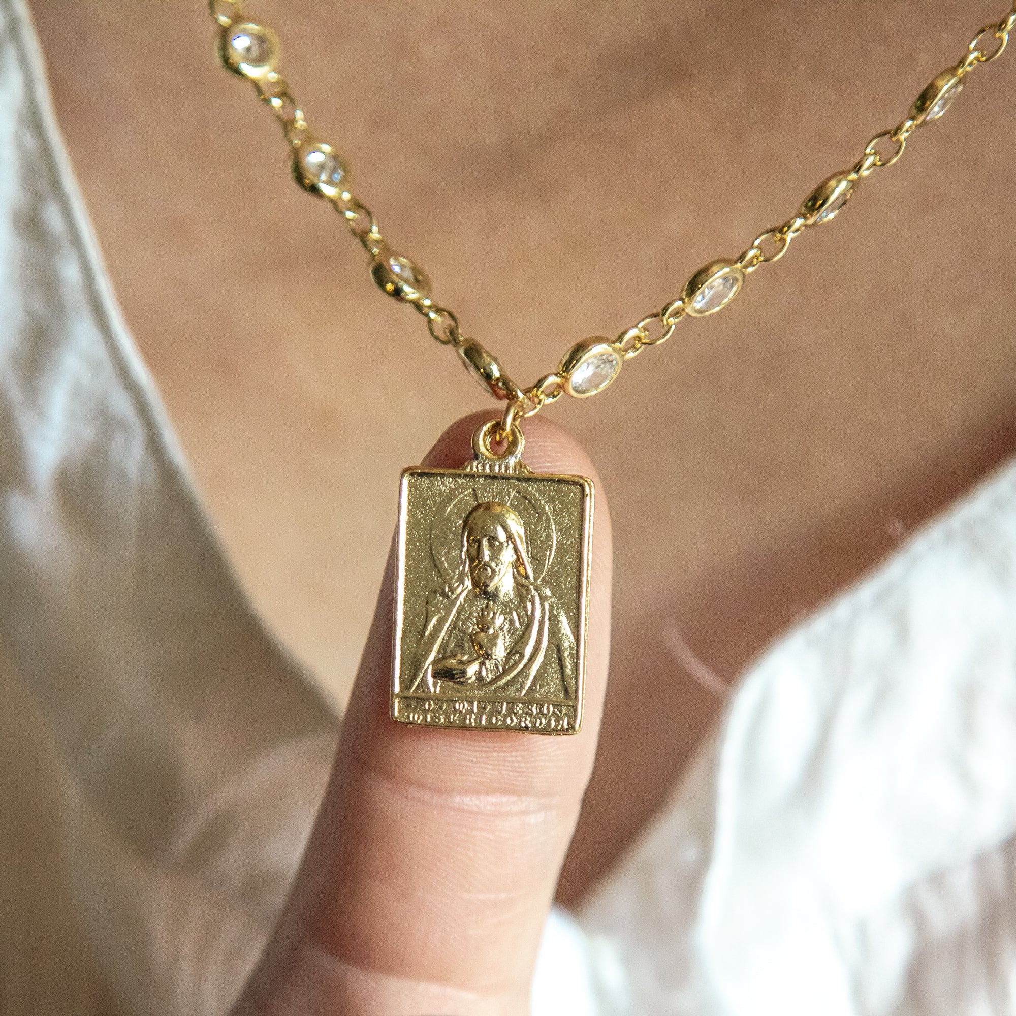 Scapular Medal with Crystal Link Chain