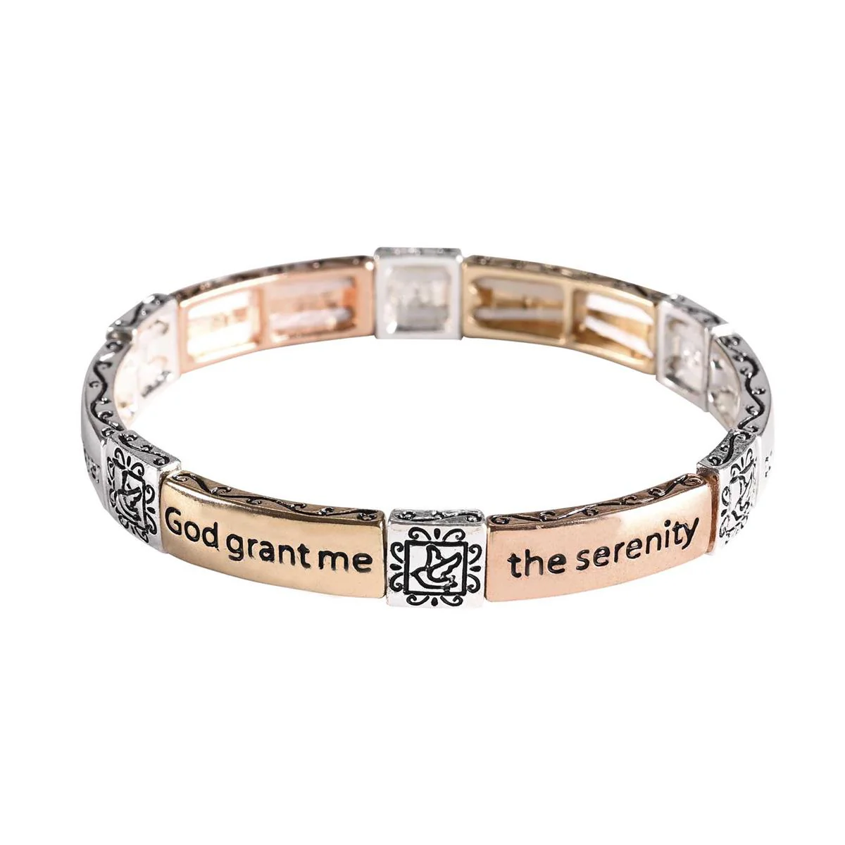 Serenity Prayer Silver & Rose Gold Tone Stretch Bracelet