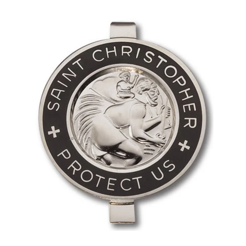 Silver-plated Black Enamel St. Christopher Visor Clip