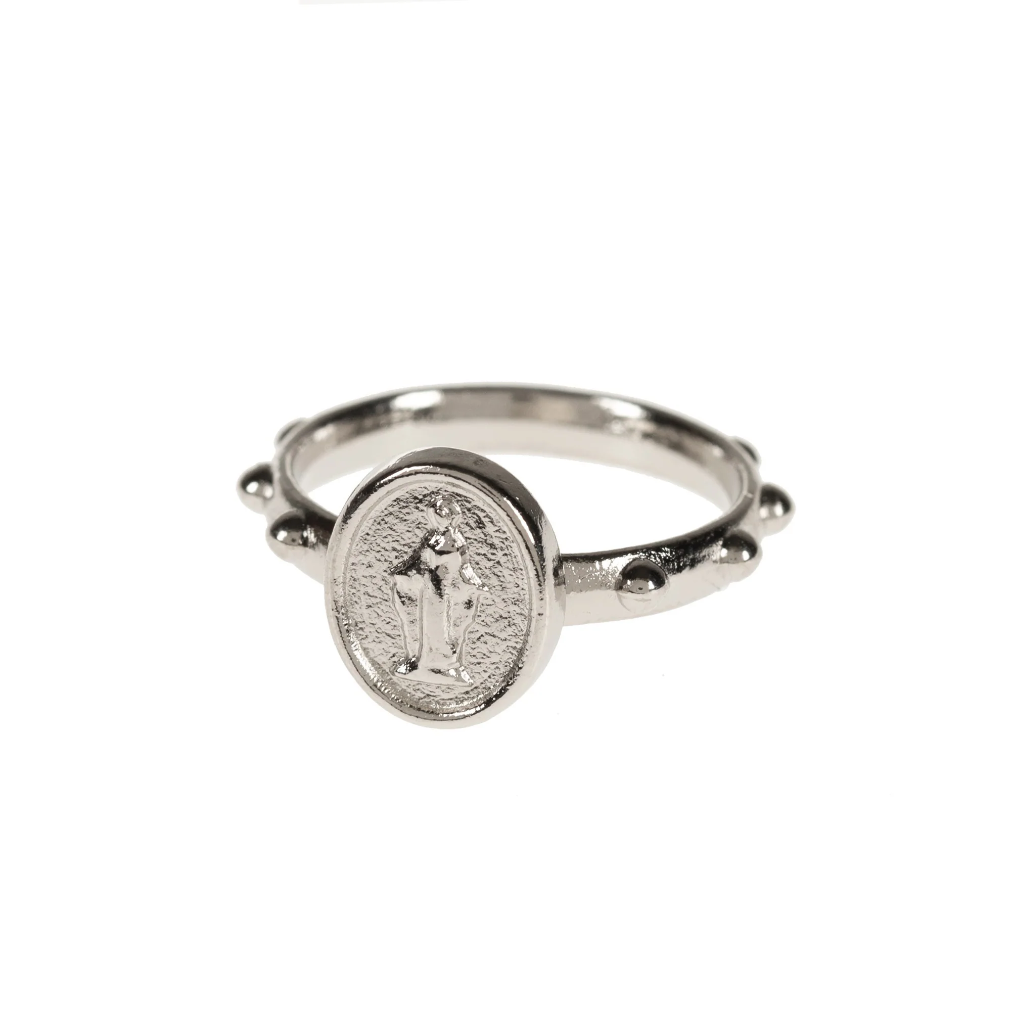 Silver Tone Miraculous Rosary Ring - Size 7