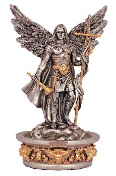 Silvered Standing or Hanging St. Gabriel Holy Water Font - 7"
