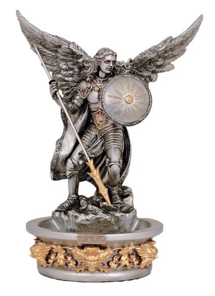 Silvered Standing or Hanging St. Raphael Holy Water Font - 7"