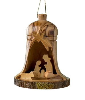 Small Olive Wood Bell Nativity Ornament