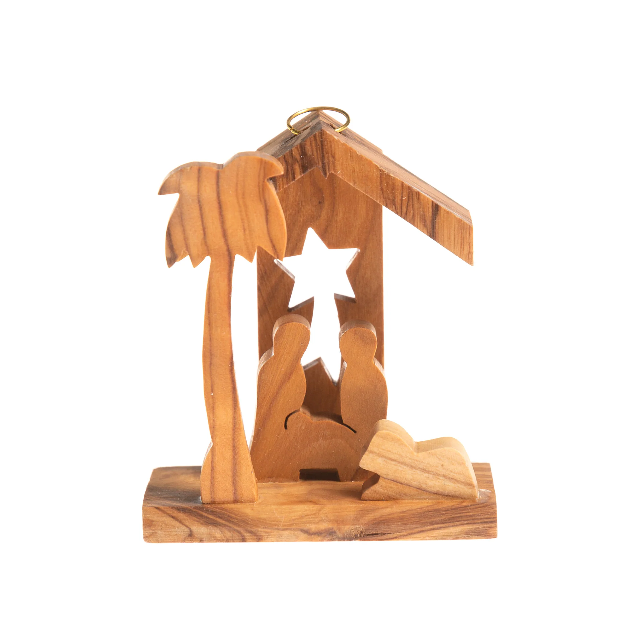 Small Olive Wood Nativity Grotto Ornament - Image 3