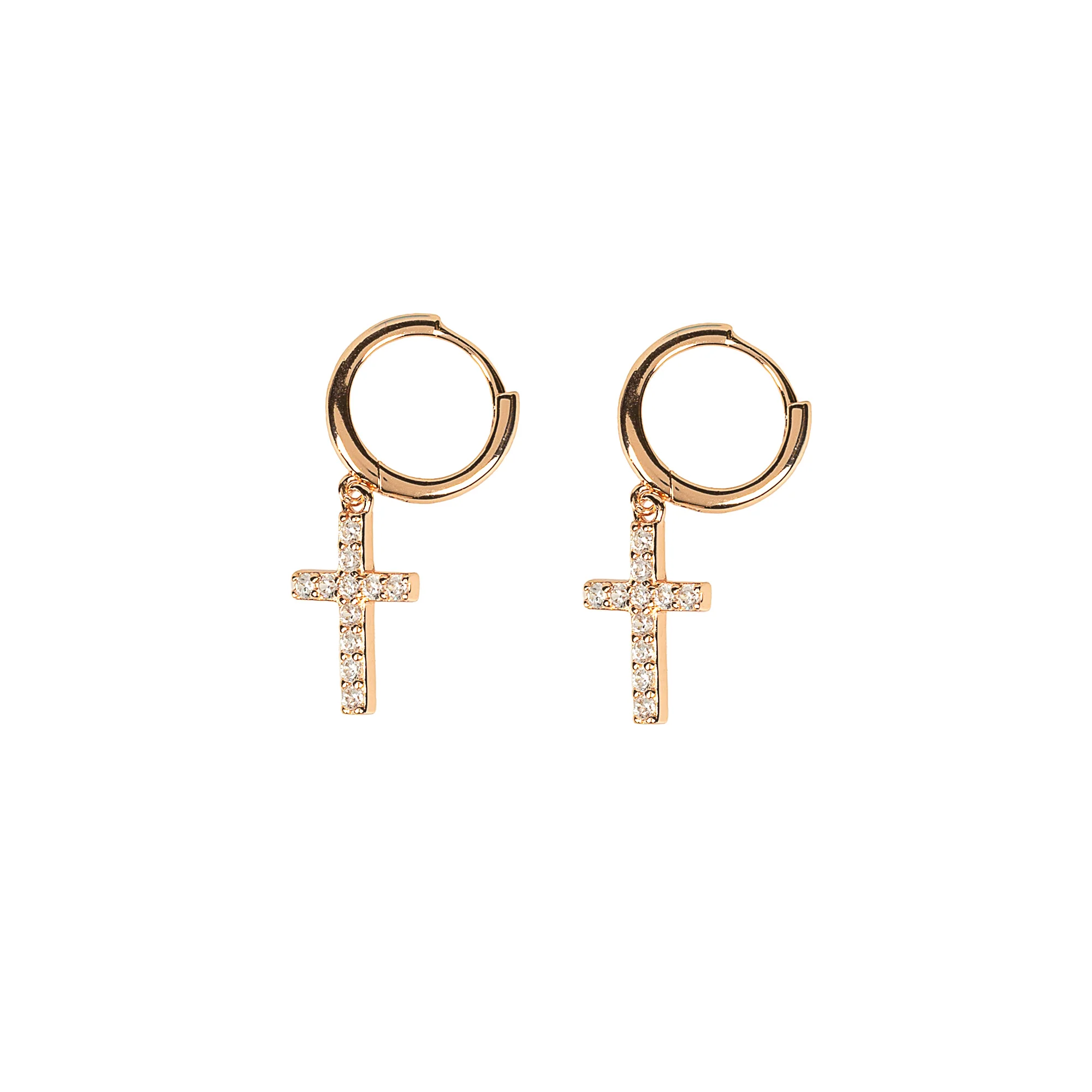 Sparkling Cross & Hoop Earrings - Rose Gold, Silver or Gold - Image 2