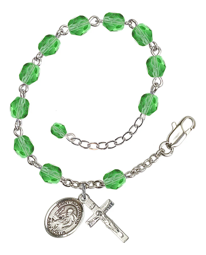 St. Alphonsus Green August Rosary Bracelet 6mm