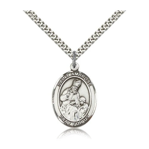 St. Ambrose Pendant with Chain, Bliss, Sterling Silver