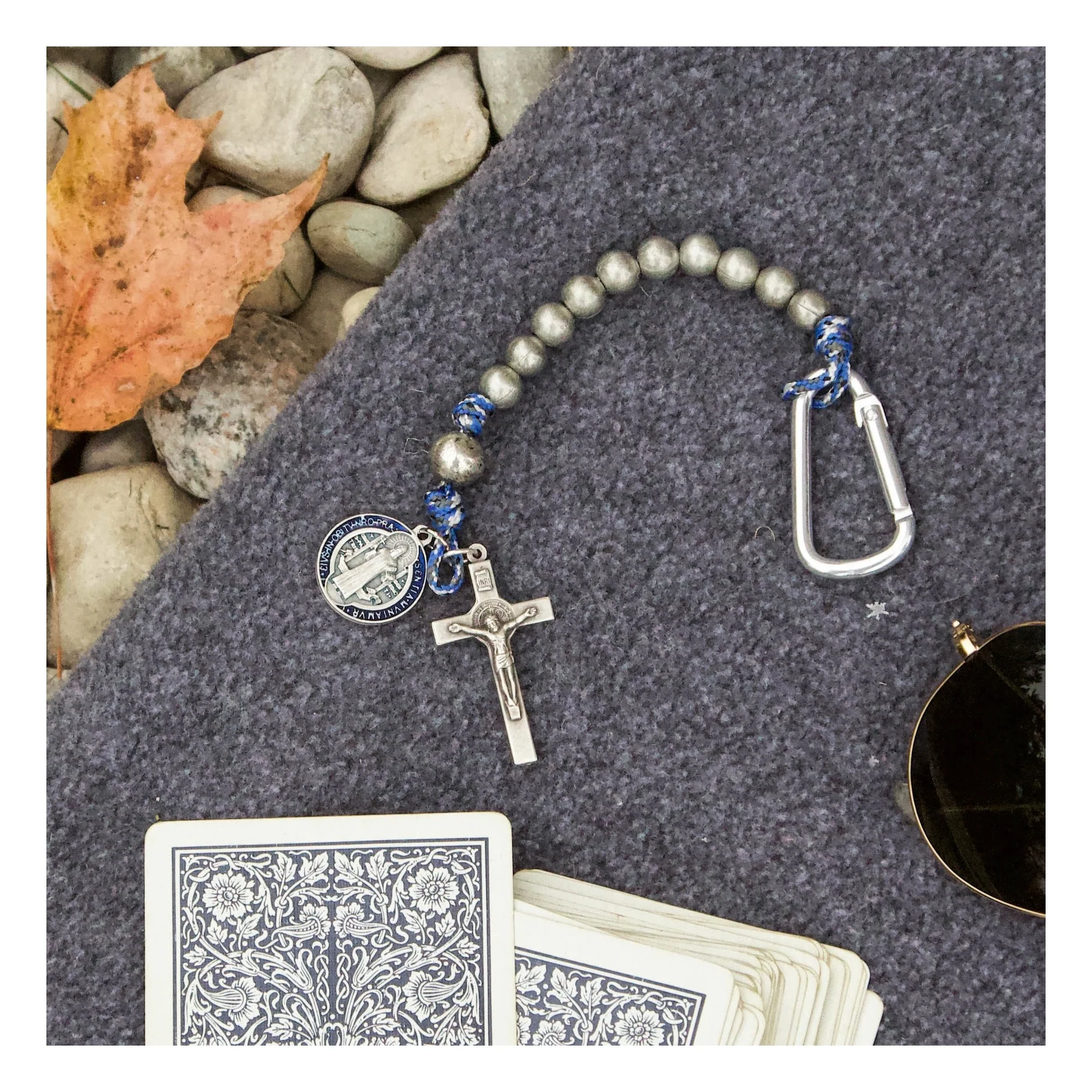 St. Benedict Blue Paracord Brave Beads Tenner Rosary - Image 4