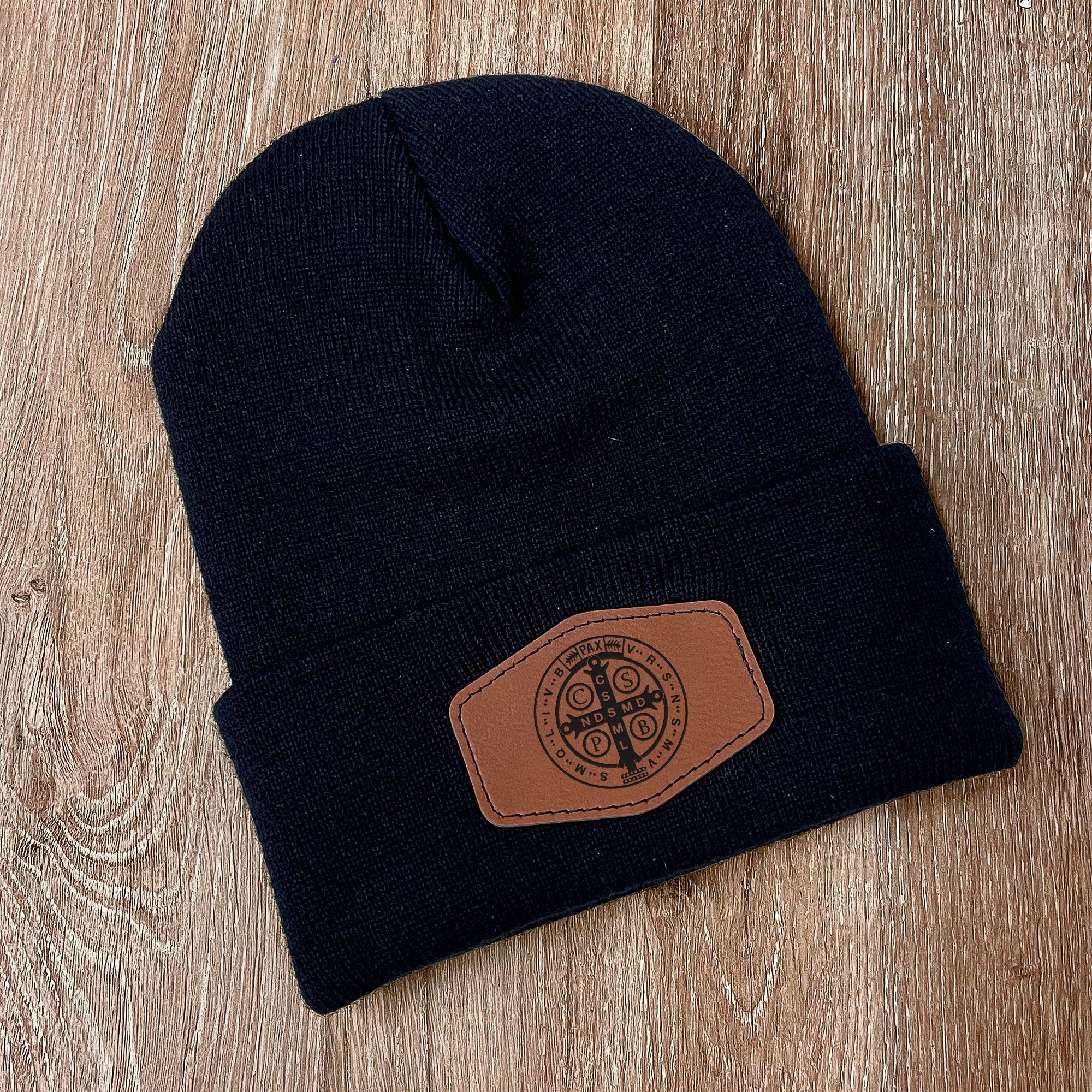 St. Benedict Leather Patch Beanie