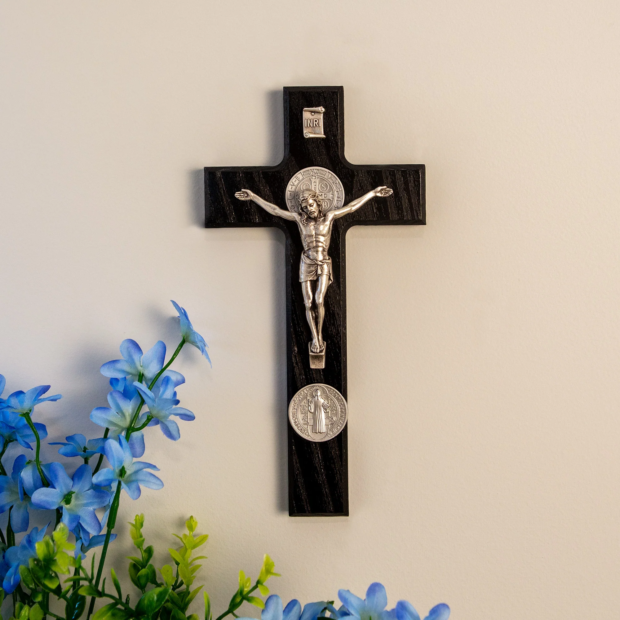 St. Benedict Wall Crucifix with Medals - Silver or Gold - 9" - Image 2