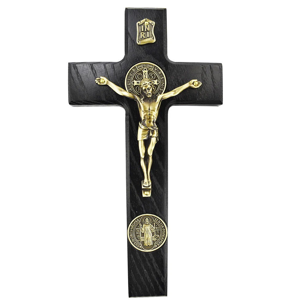 St. Benedict Wall Crucifix with Medals - Silver or Gold - 9" - Image 3