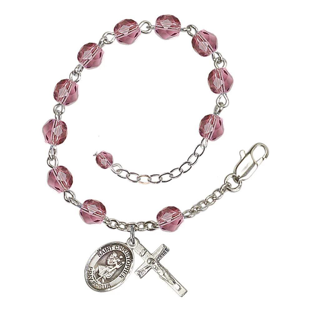St. Christopher Crystal Birthstone Rosary Bracelet - Multiple Birthstones