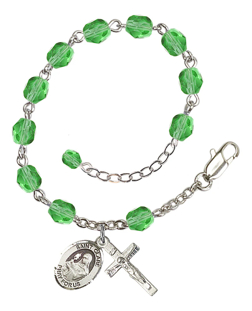 St. Clare Of Assisi Green August Rosary Bracelet 6mm