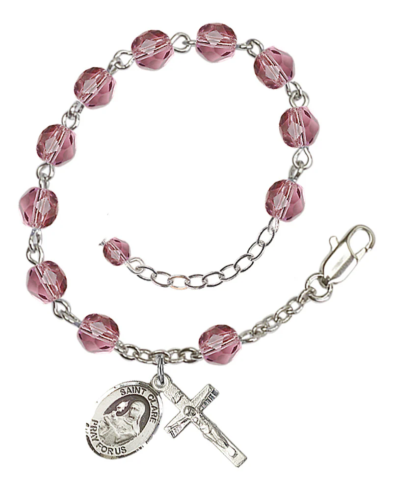 St. Clare Of Assisi Purple February Rosary Bracelet 6mm