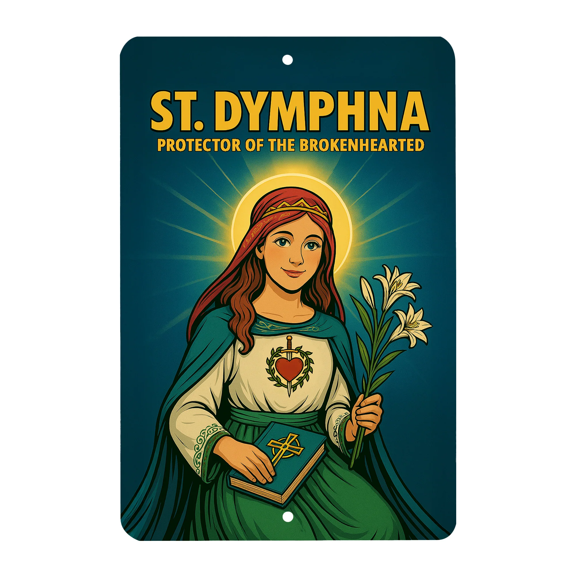 St. Dymphna Superhero Tin Sign - Image 2