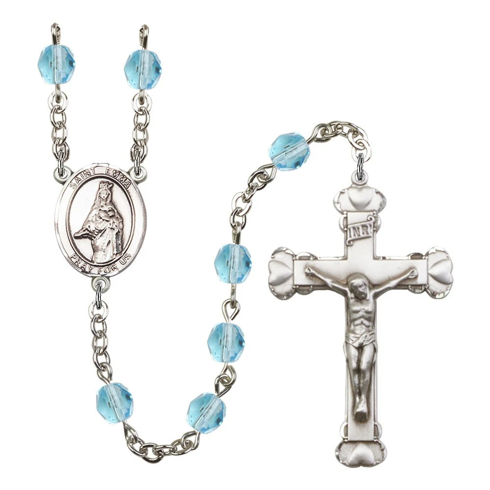 St. Emma Uffing Aqua Blue March Rosary 6mm