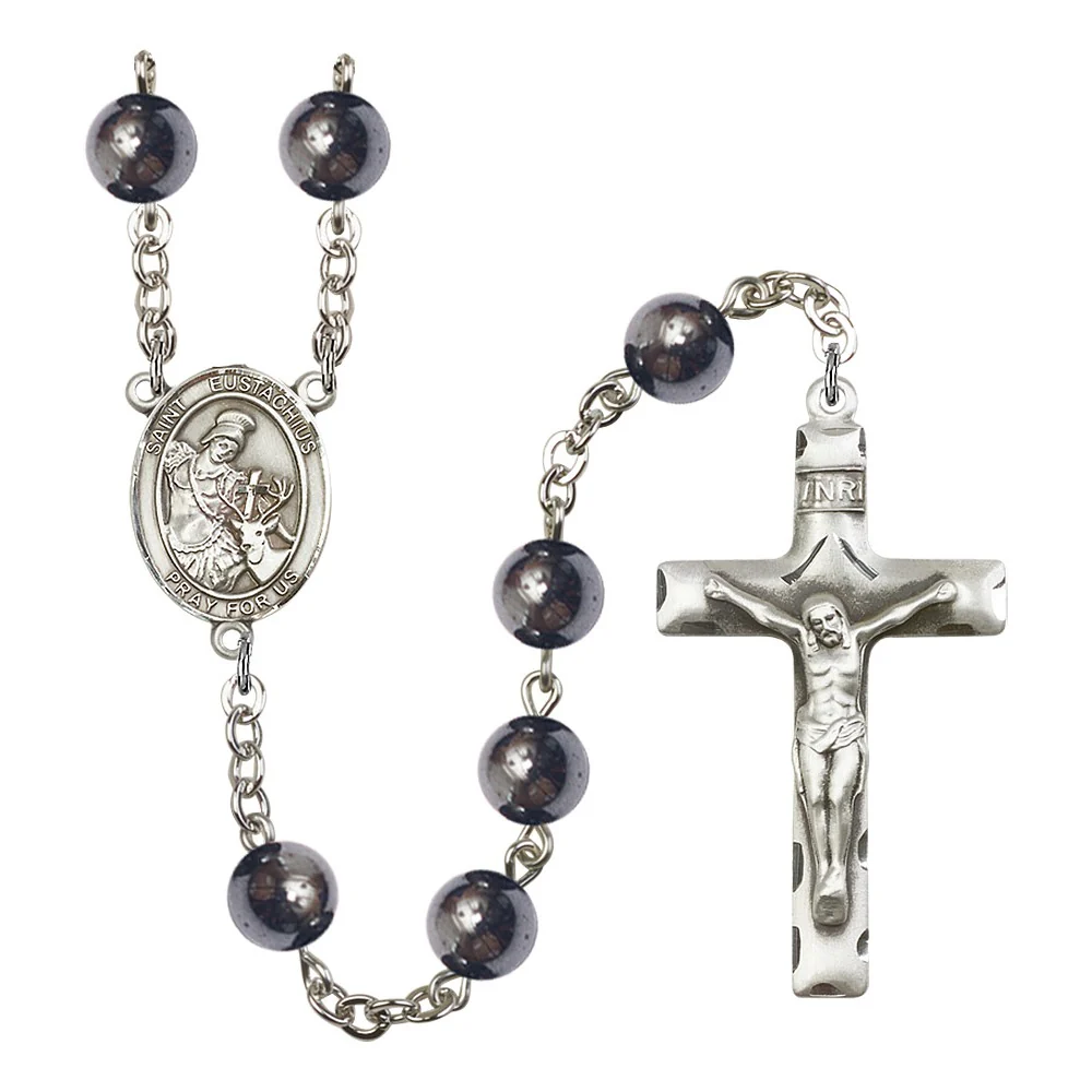 St. Eustachius 8mm Hematite Rosary