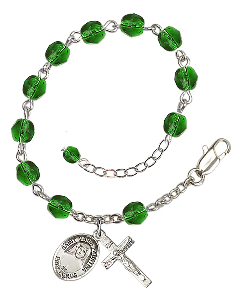 St. Faustina Crystal Birthstone Rosary Bracelet - Image 4