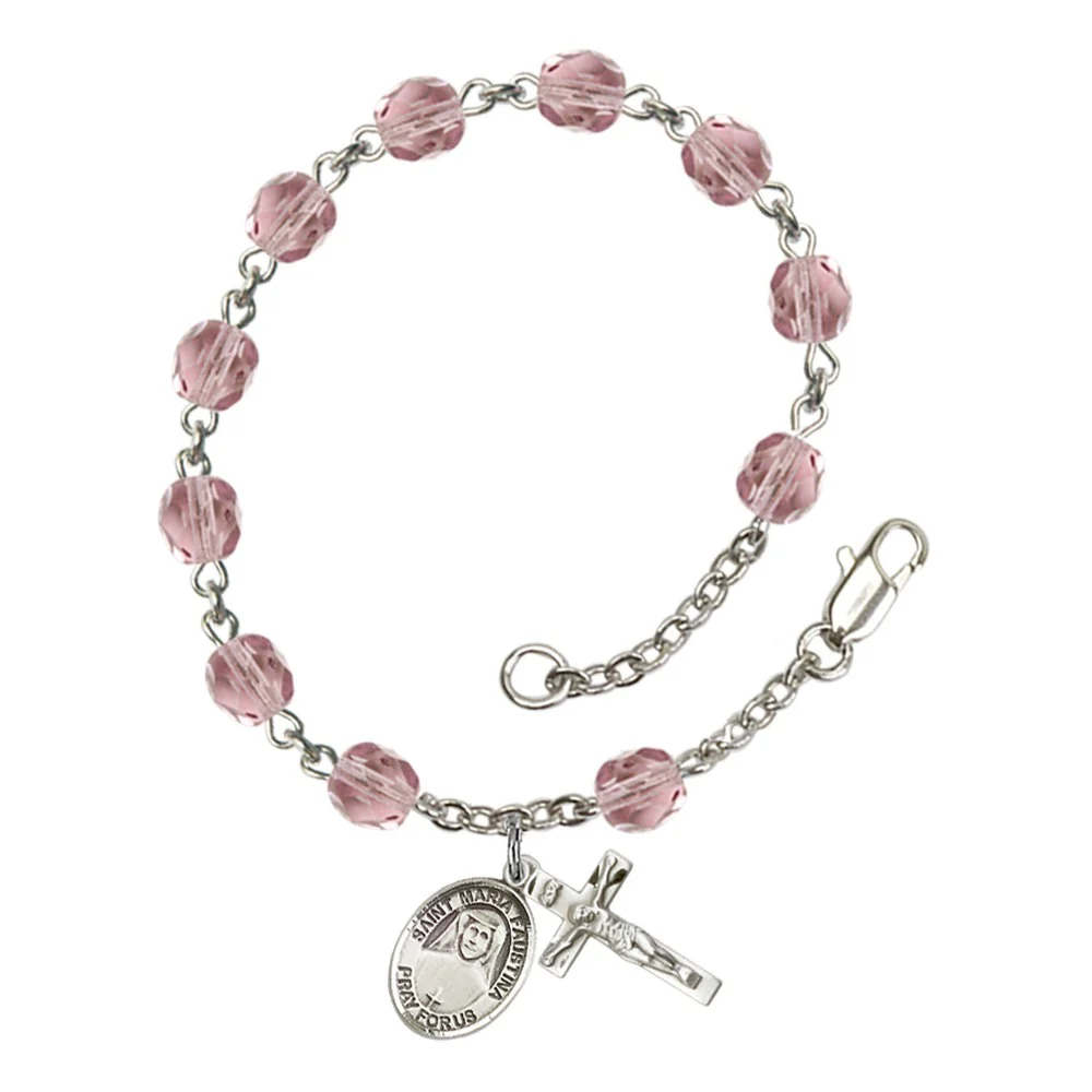 St. Faustina Crystal Birthstone Rosary Bracelet - Image 5