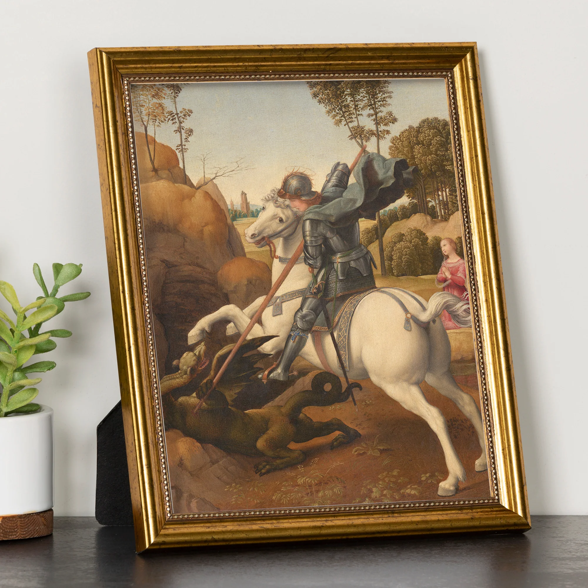 St. George and the Dragon Antique Gold Framed Print - Multiple Sizes