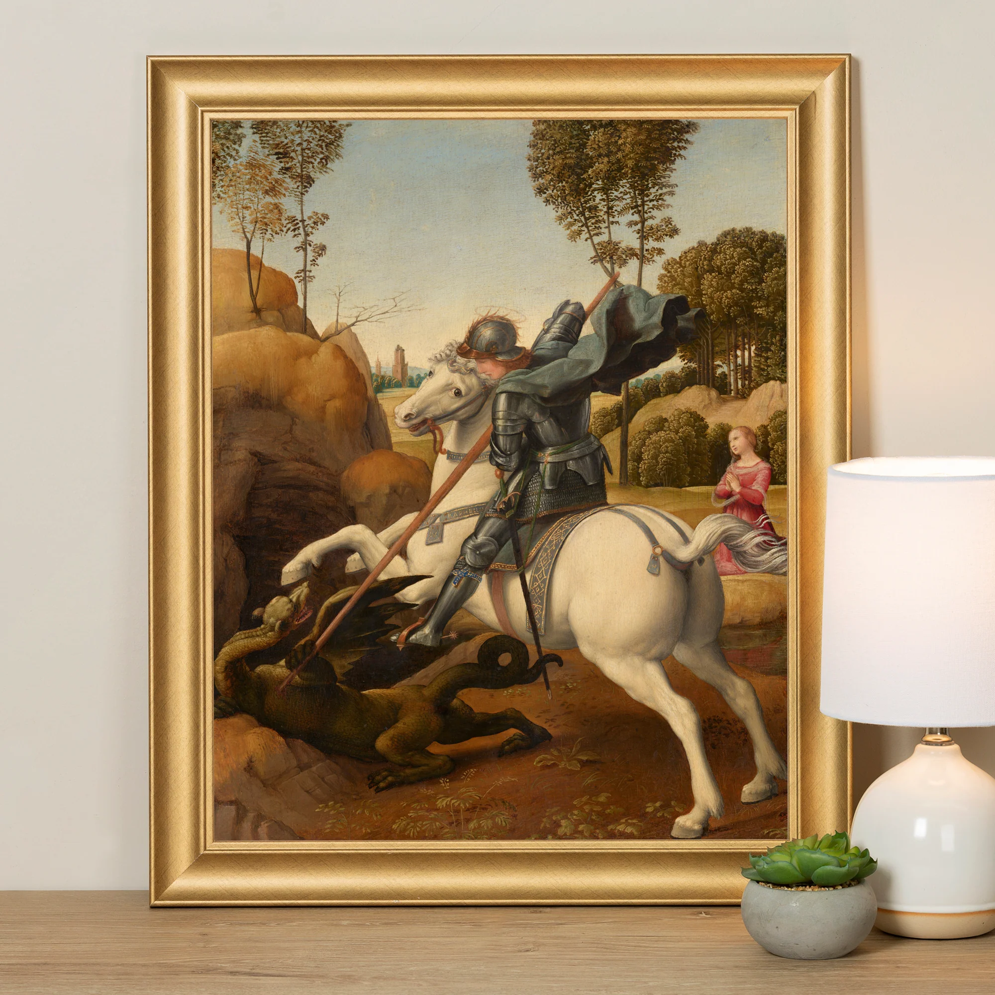 St. George and the Dragon Antique Gold Framed Print - Multiple Sizes - Image 5