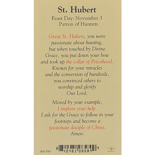 St. Hubert - Prayer Card - Image 2