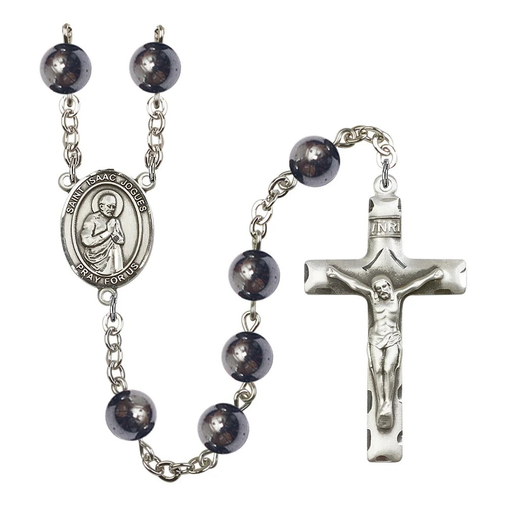 St. Isaac Jogues 8mm Hematite Rosary