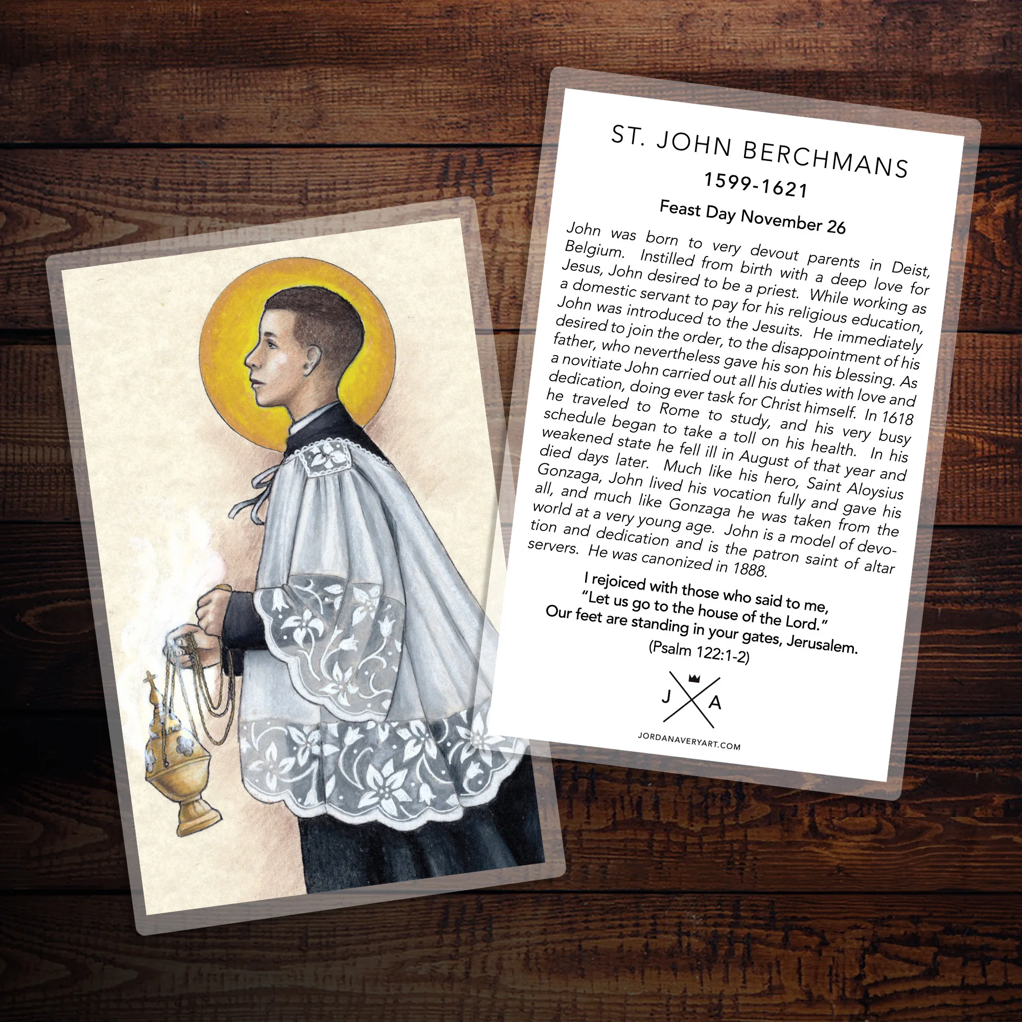 St. John Berchmans Large Prayer Card - Patron of Altar Servers