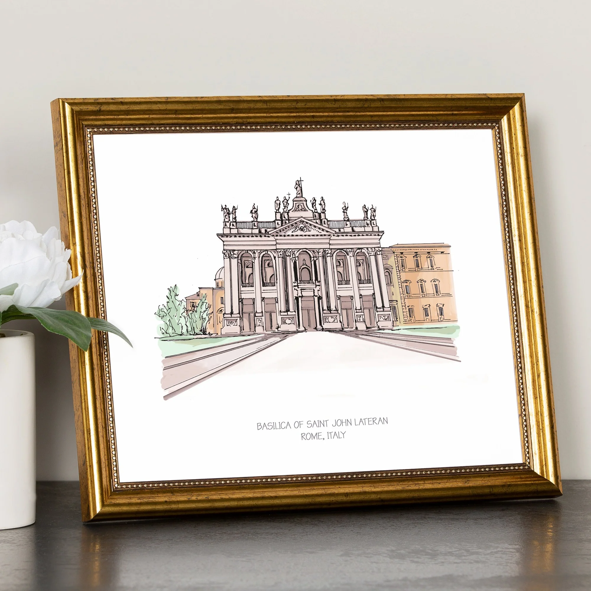 St. John Lateran Ink & Watercolor Gold Framed Print