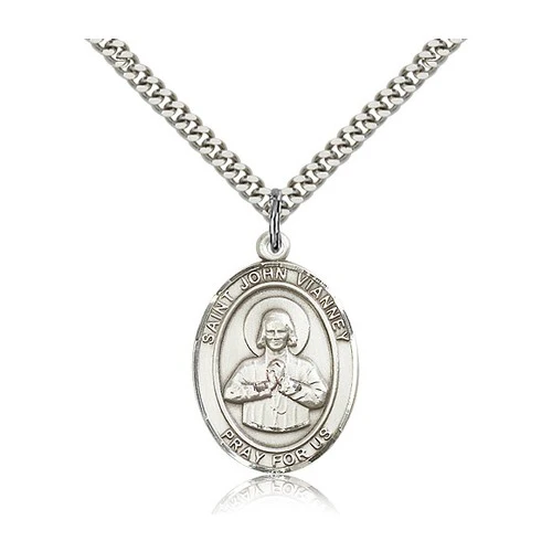 St. John Vianney Pendant with Chain, Bliss, Sterling Silver