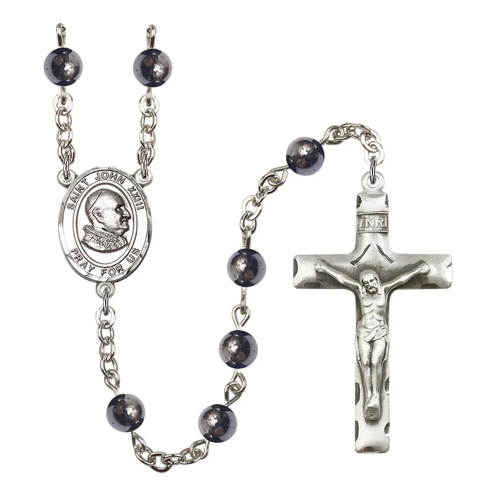 St. John XXIII 6mm Hematite Rosary