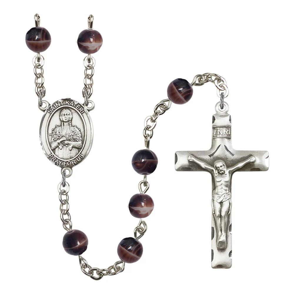 St. Kateri Tekakwitha 7mm Brown Rosary