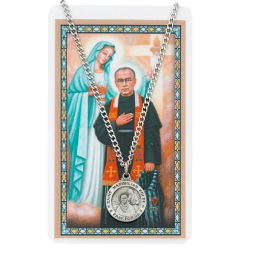 St. Maximilian Kolbe Necklace with Prayer Card