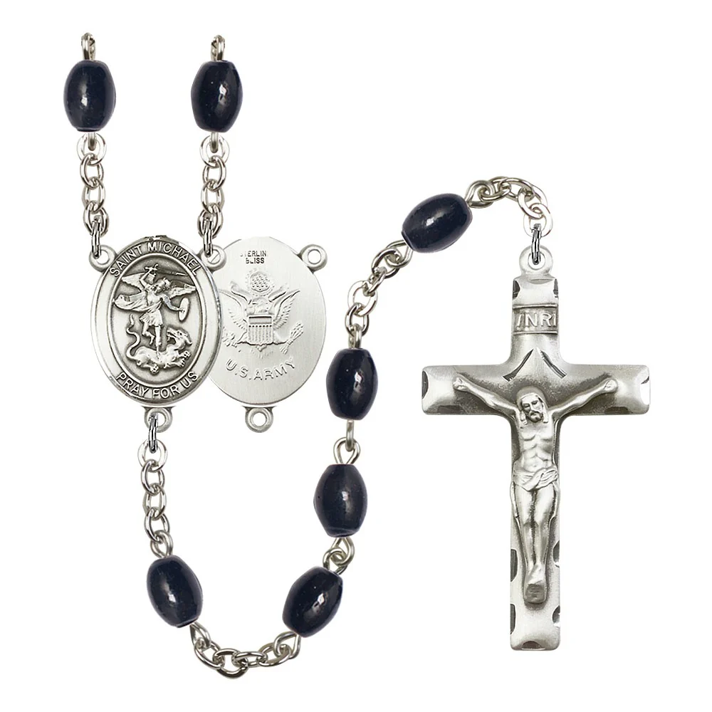 St. Michael / Army 8X6mm Black Onyx Rosary