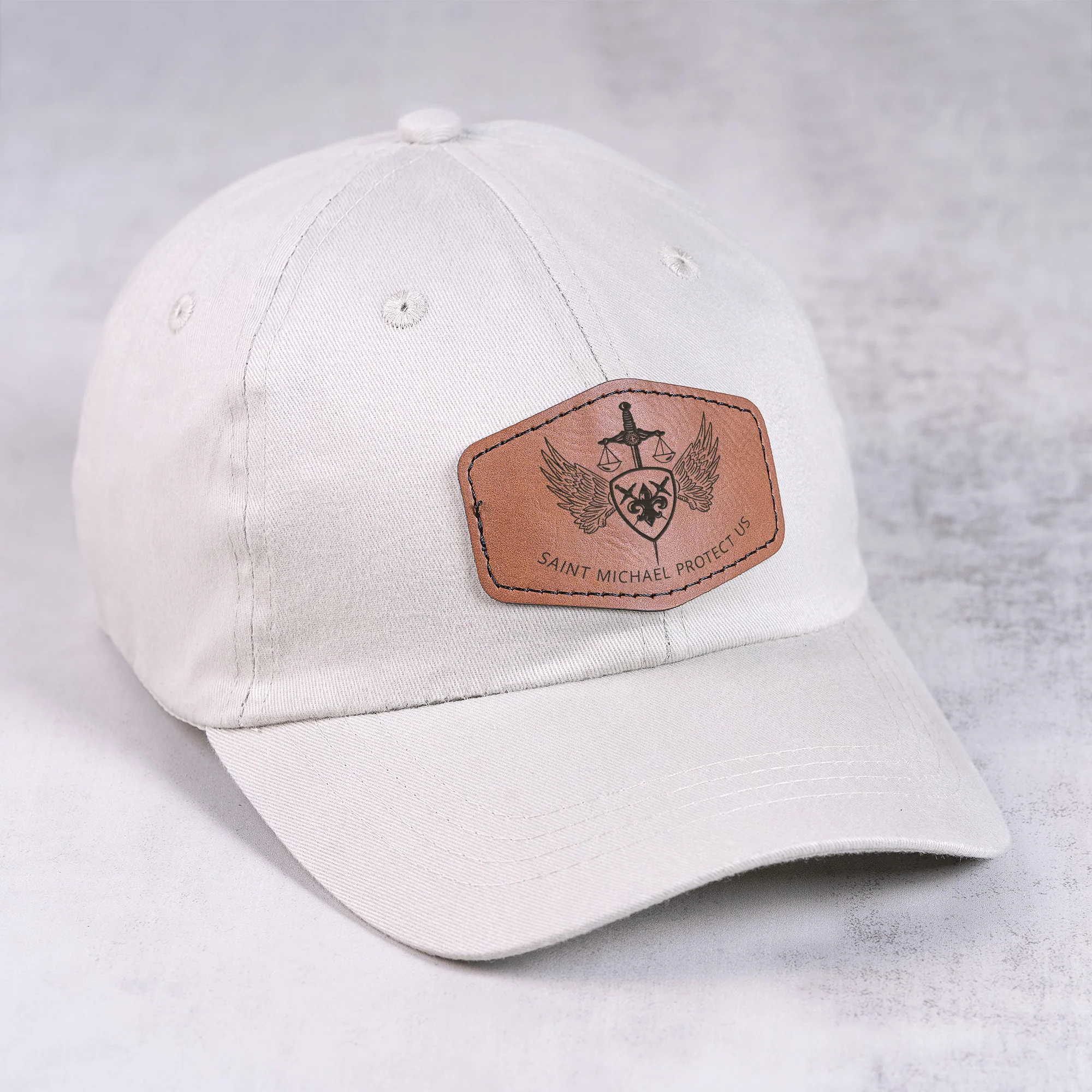 St. Michael Leather Patch Ball Cap - stone