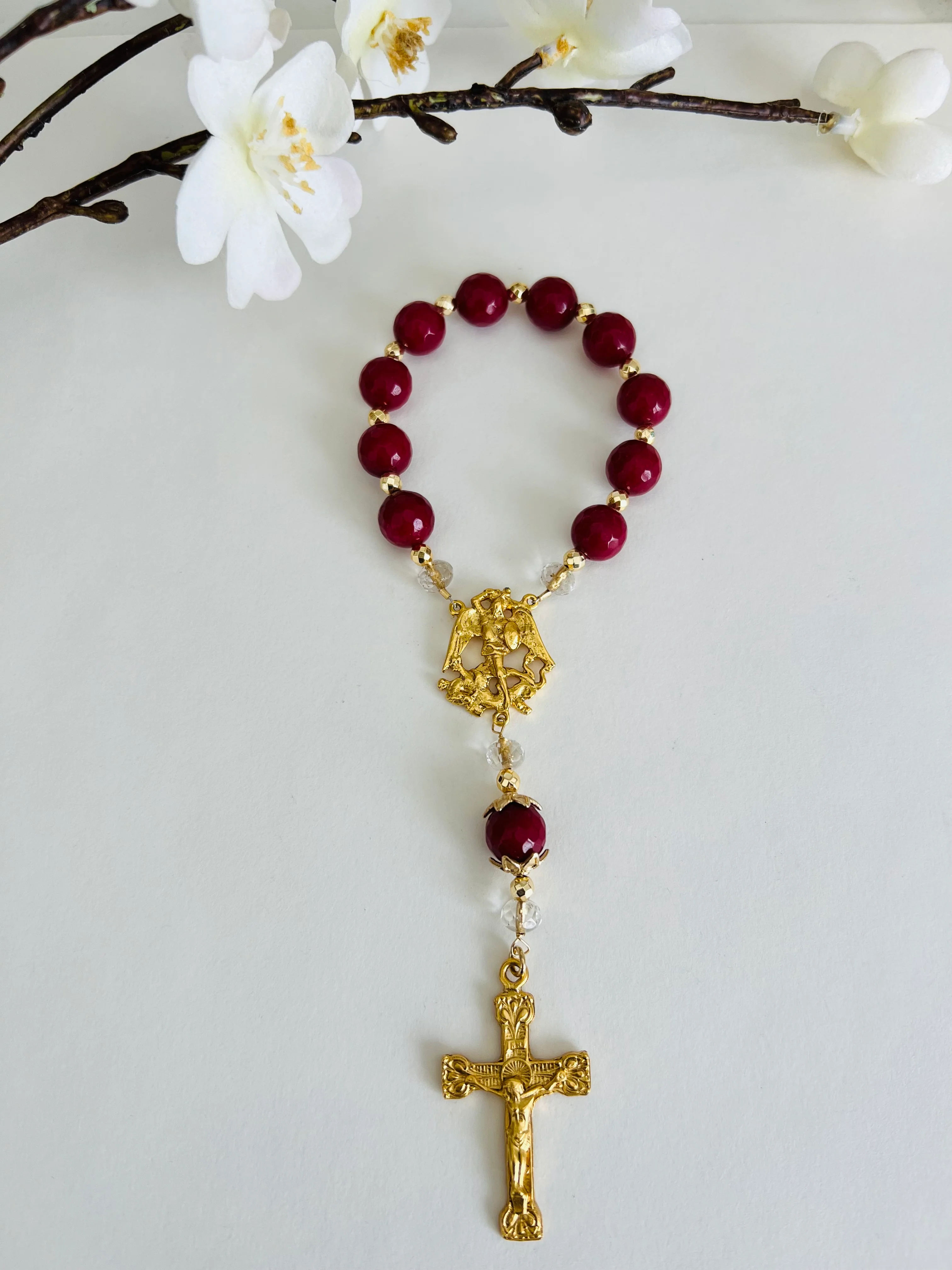 St. Michael Red Agate Decade Rosary - Image 2