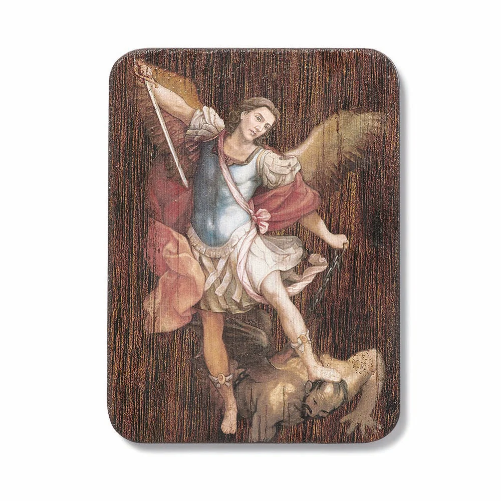 St. Michael Rustic Wooden Wall Plaque - 8"