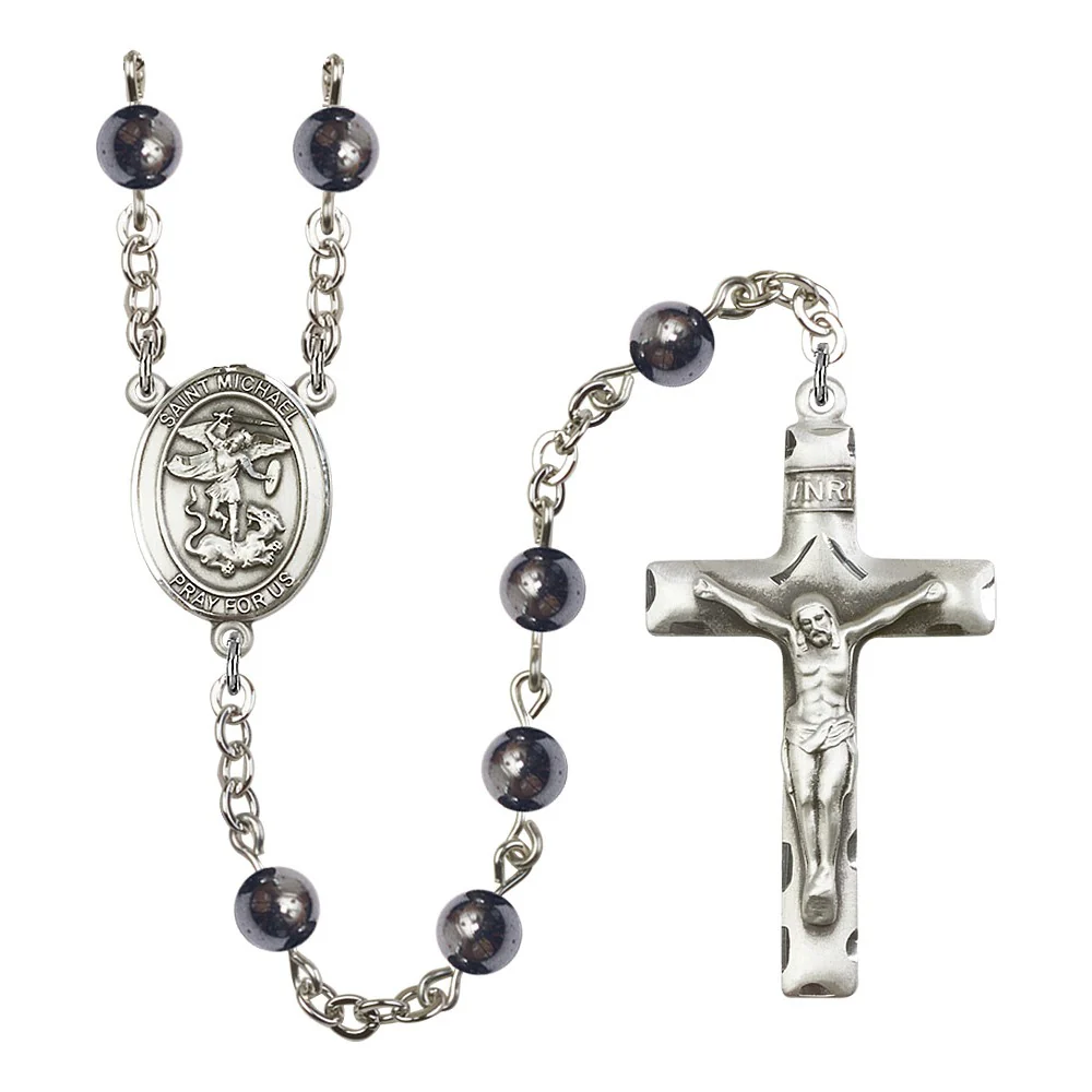 St. Michael The Archangel 6mm Hematite Rosary