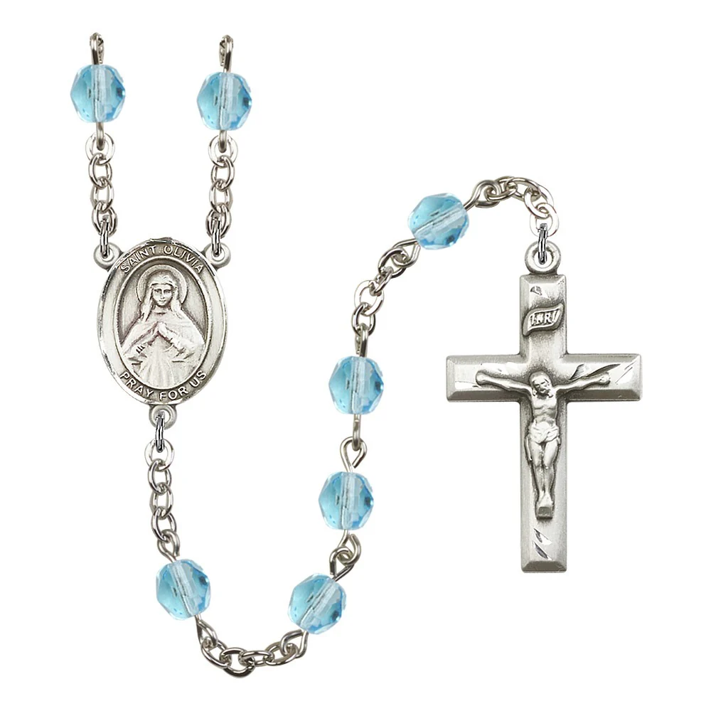 St. Olivia Aqua Blue March Rosary 6mm