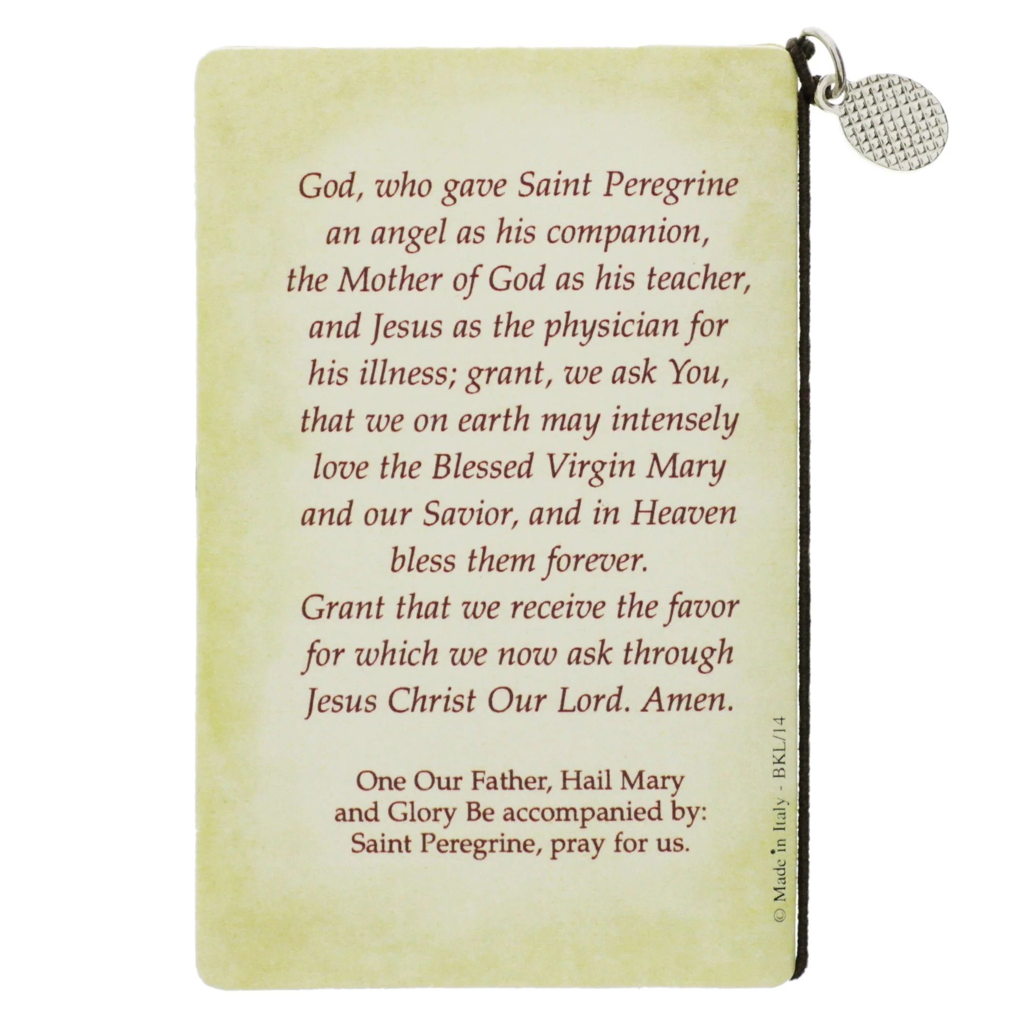 St. Peregrine Folded Prayer Card with Medal - Image 2