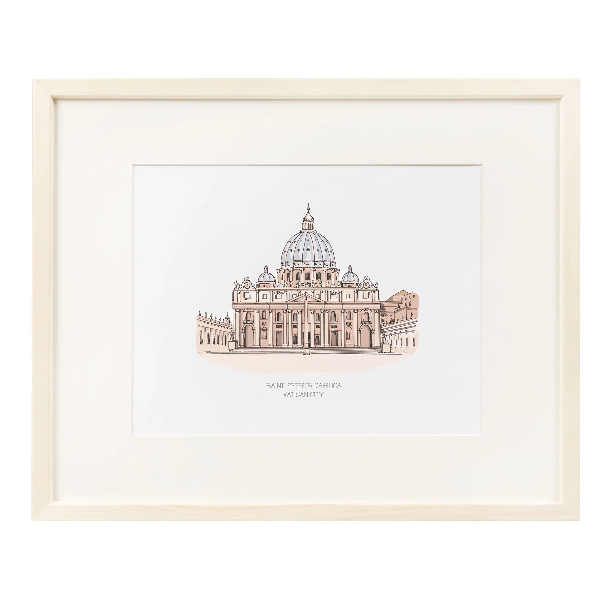 St. Peter's Basilica Ink & Watercolor Large Framed Prints - Image 2