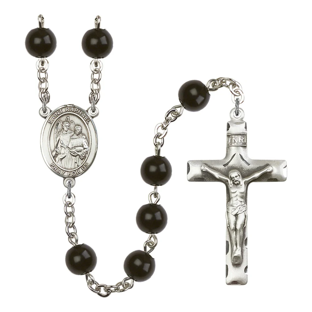 St. Raphael The Archangel 7mm Black Onyx Rosary