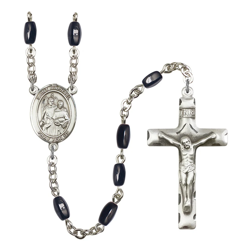 St. Raphael The Archangel 8X5mm Black Onyx Rosary