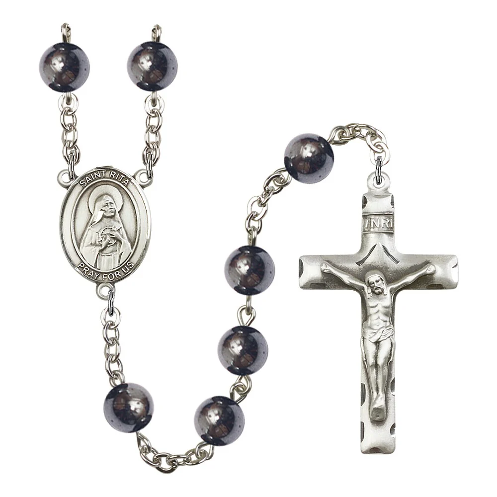 St. Rita Of Cascia 8mm Hematite Rosary