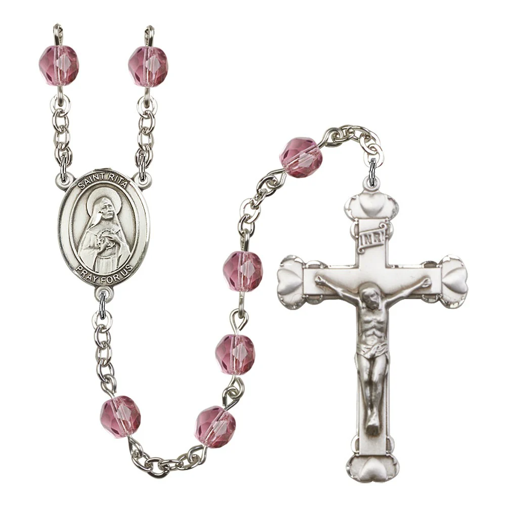 St. Rita Of Cascia Purple February Rosary 6mm