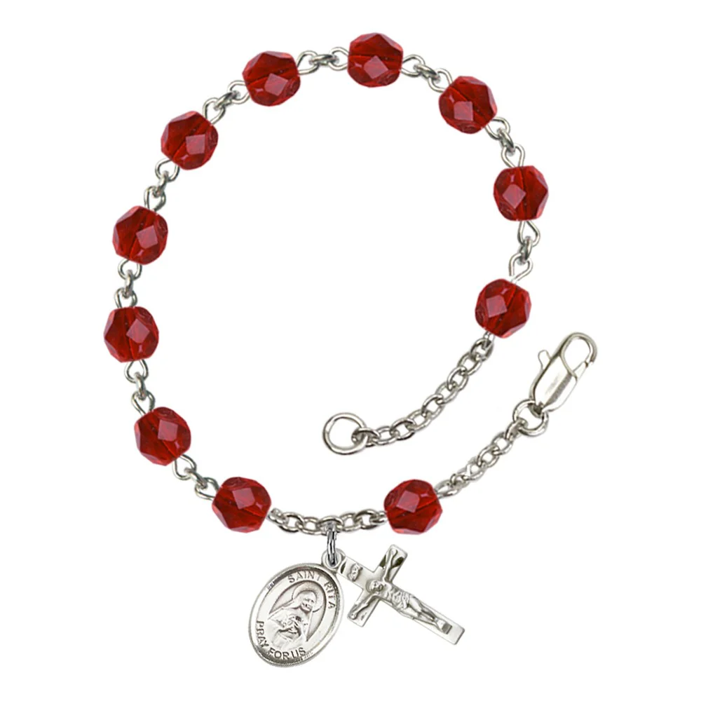 St. Rita Of Cascia Red July Rosary Bracelet 6mm