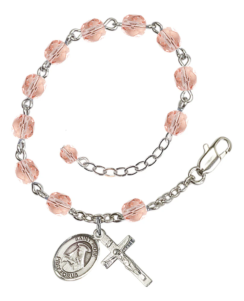 St. Rose Of Lima Pink October Rosary Bracelet 6mm
