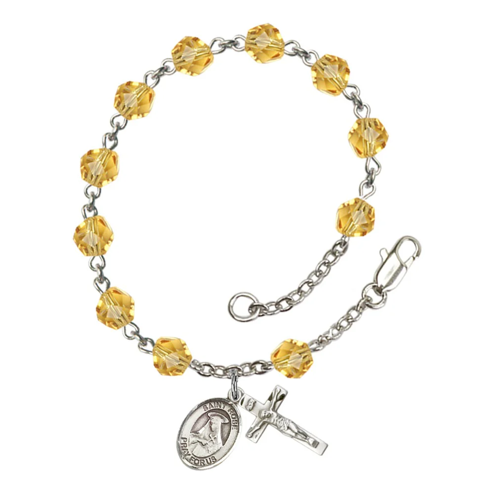 St. Rose Of Lima Yellow November Rosary Bracelet 6mm
