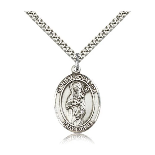 St. Scholastica Pendant with Chain, Bliss, Sterling Silver